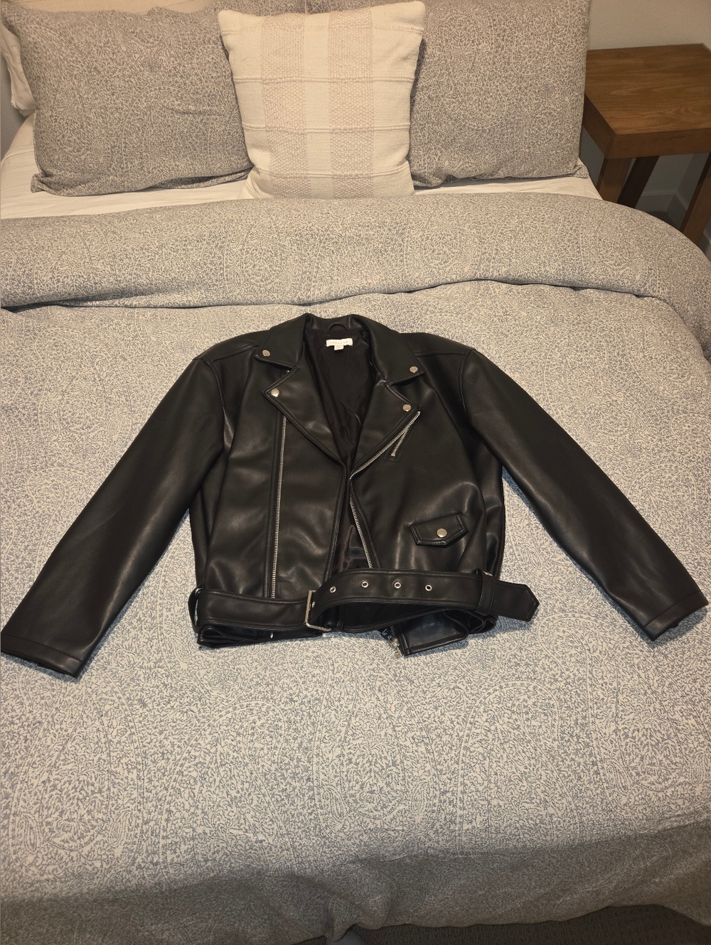 Topshop Black Faux Leather Moto Jacket with Belt